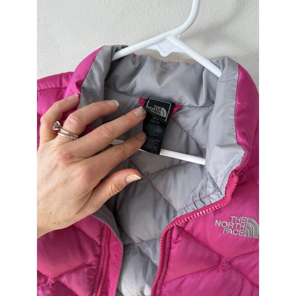 Girls The North Face Pink Down Jacket Puffer Coat Jacket Medium 10/12 FLAW AS IS